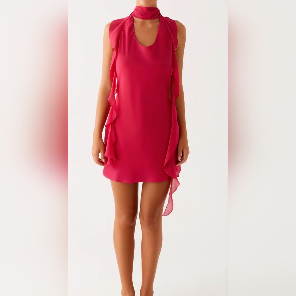 Peppermayo Fuscia Tanner Mini Dress with Neck Scarf Size 10 New With Tags
